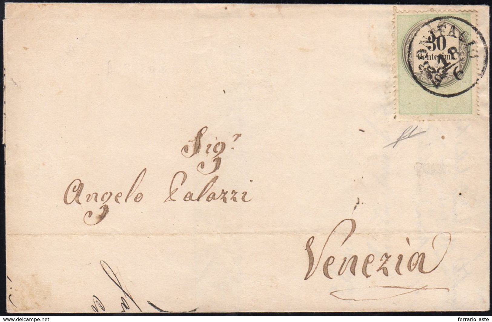 1856 - 30 Cent., Marca Da Bollo Calcografica (8), Perfetta, Su Sovracoperta Di Lettera Da San Bonifa... - Lombardo-Vénétie