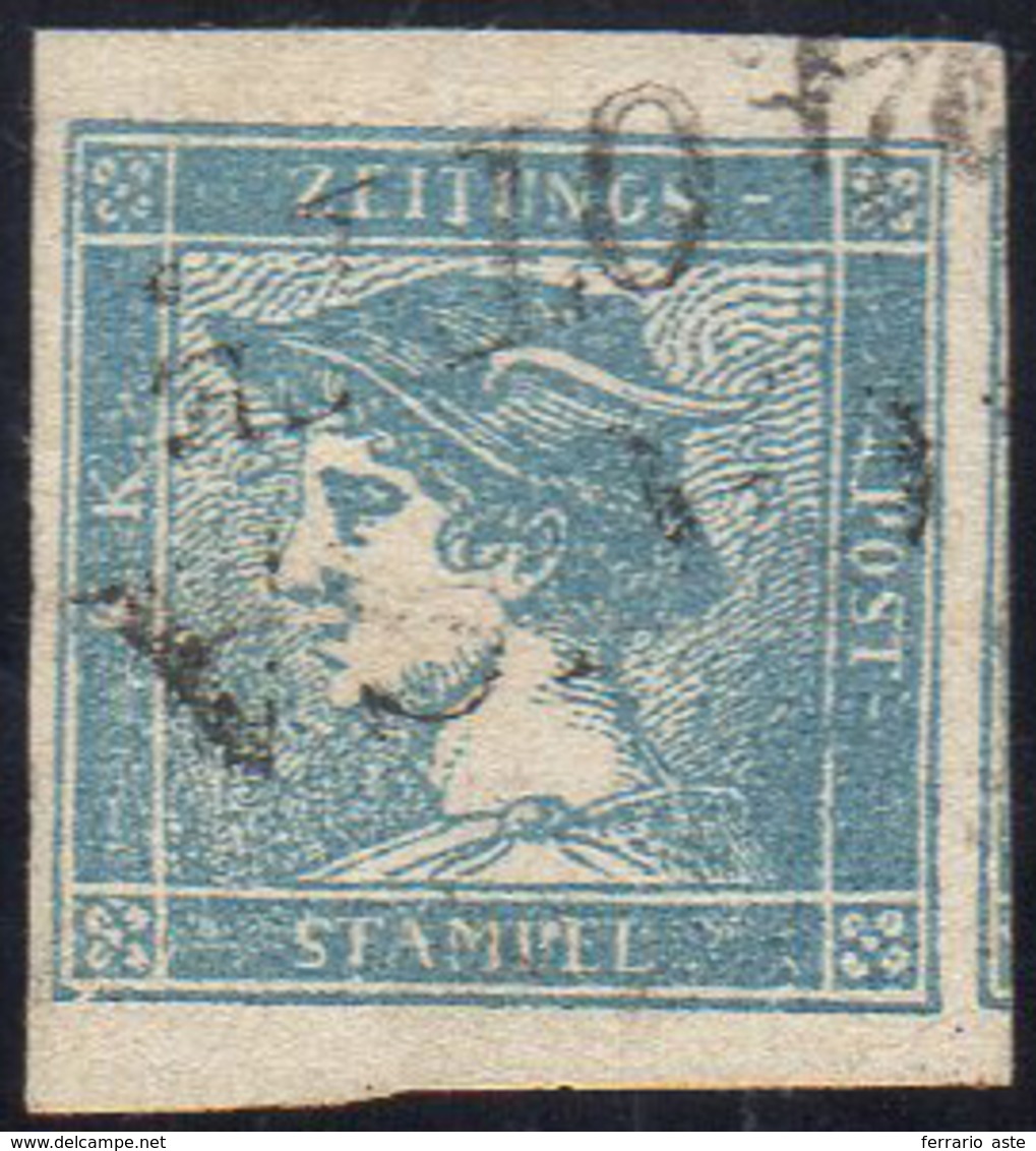 1851 - 3 Cent. Mercurio Azzurro, I Tipo (1), Usato, Perfetto. Bello. E.Diena.... - Lombardo-Vénétie