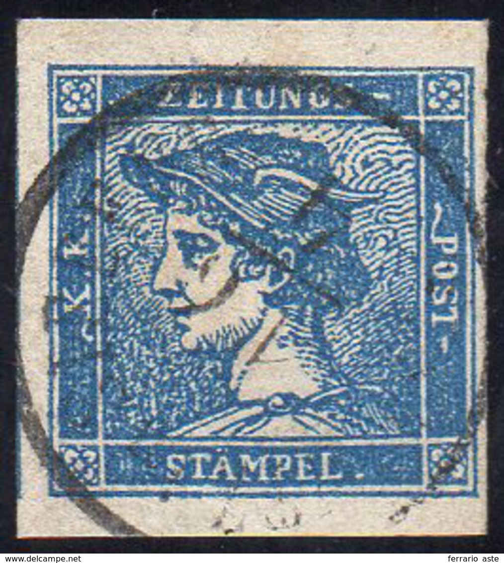 1854 - 3 Cent. Mercurio Azzurro, II Tipo (2), Usato, Perfetto.... - Lombardo-Vénétie