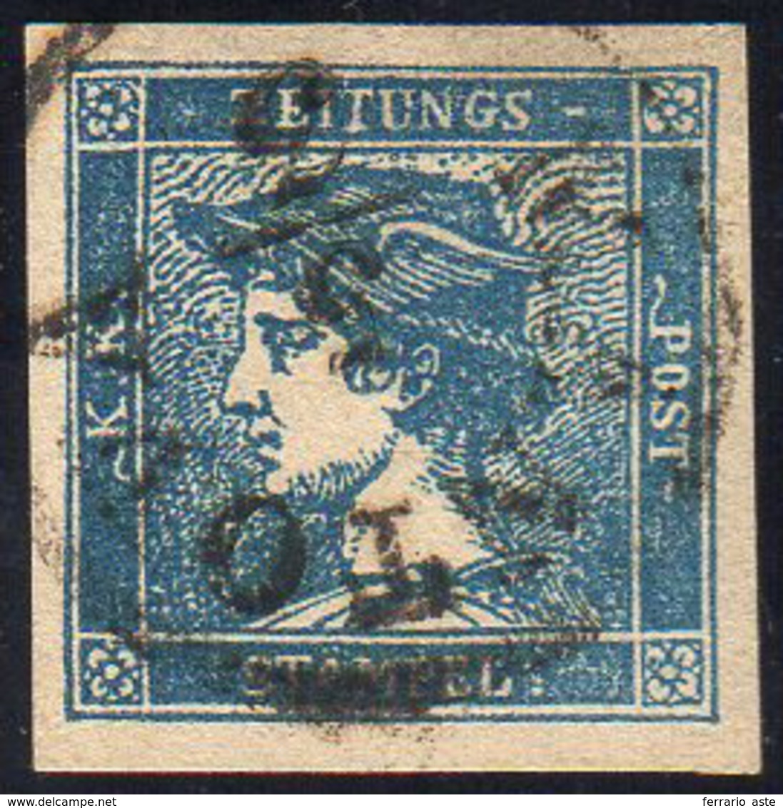1855 - 3 Cent. Mercurio Azzurro, III Tipo (3), Perfetto, Usato A Mantova 5/3. Bello. Raybaudi.... - Lombardo-Vénétie