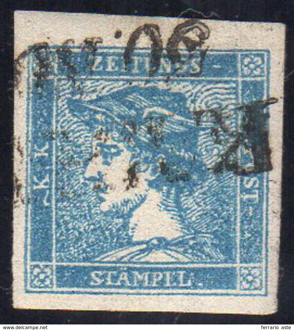 1855 - 3 Cent. Mercurio Azzurro, III Tipo (3), Usato, Perfetto. Raybaudi.... - Lombardy-Venetia