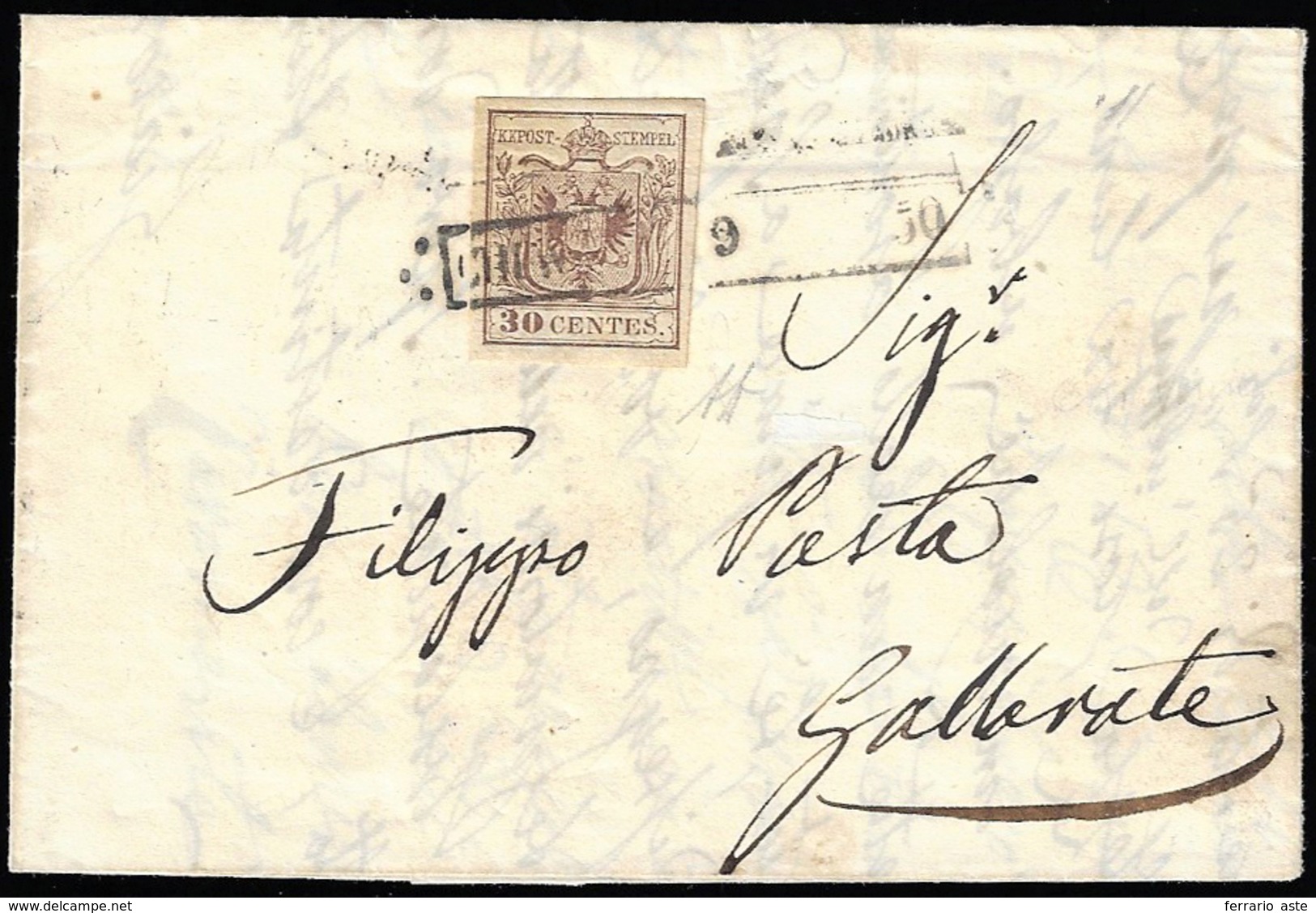 CHIAVENNA, R50 Punti 12 - 30 Cent. (7), Perfetto, Su Lettera Del 9/8/1850 Per Gallarate. Bella E Rar... - Lombardo-Vénétie