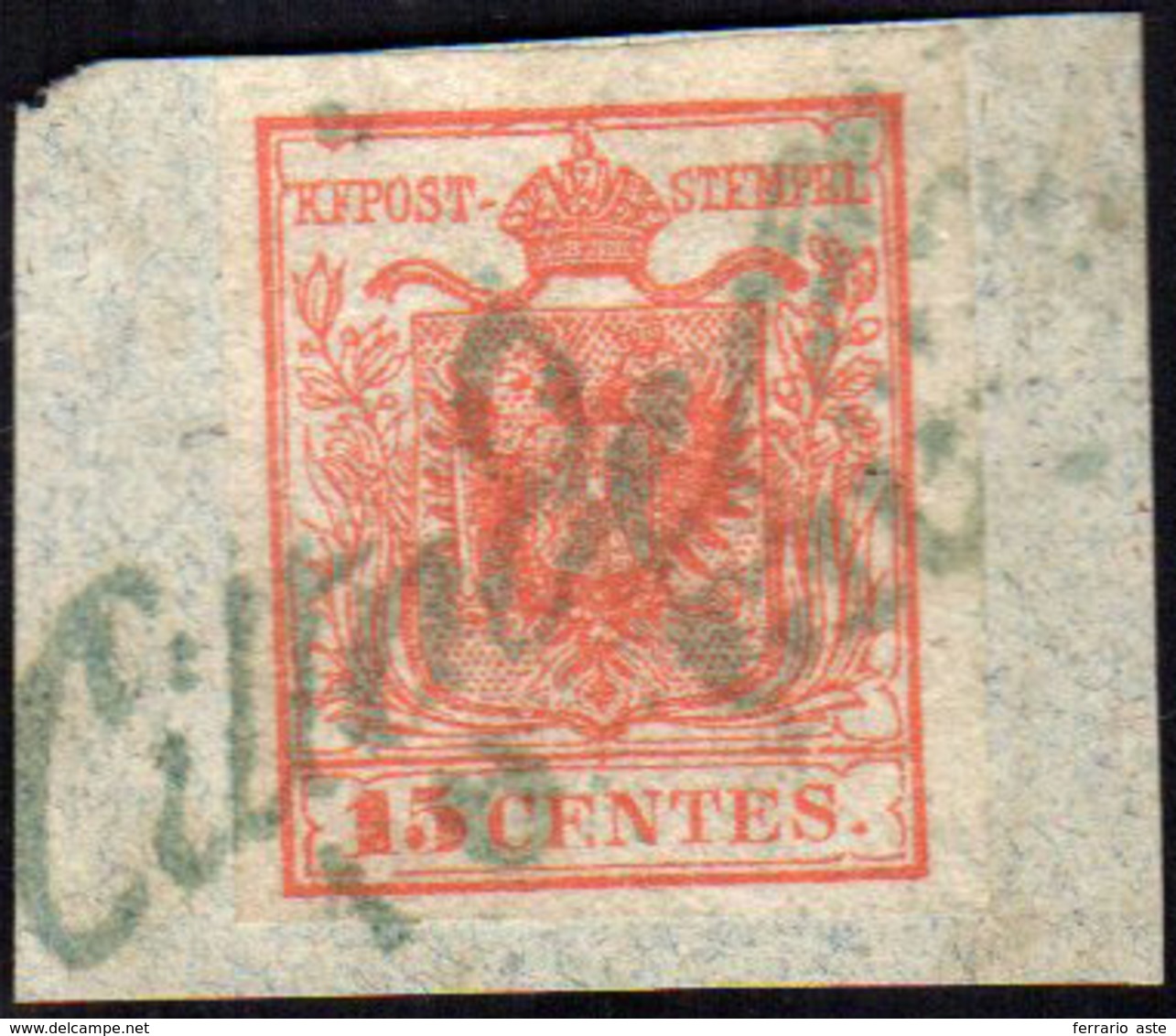 CITTADELLA, Cor. Azzurro Punti R1 - 15 Cent. (3), Perfetto, Usato Su Piccolo Frammento Il 10/6/1850.... - Lombardy-Venetia