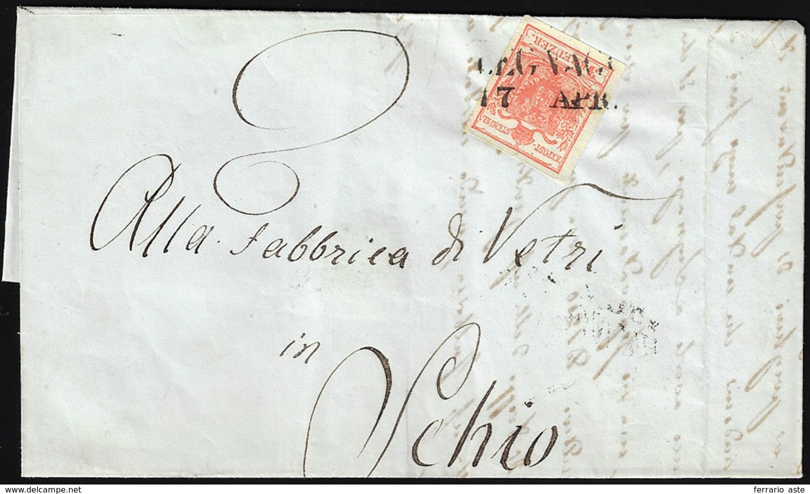 LEGNAGO, SD Punti 8 - 3 Kr. Rosso Di Austria (3), Perfetto, Su Lettera Del 17/4/1857 Per Schio. Bell... - Lombardo-Vénétie