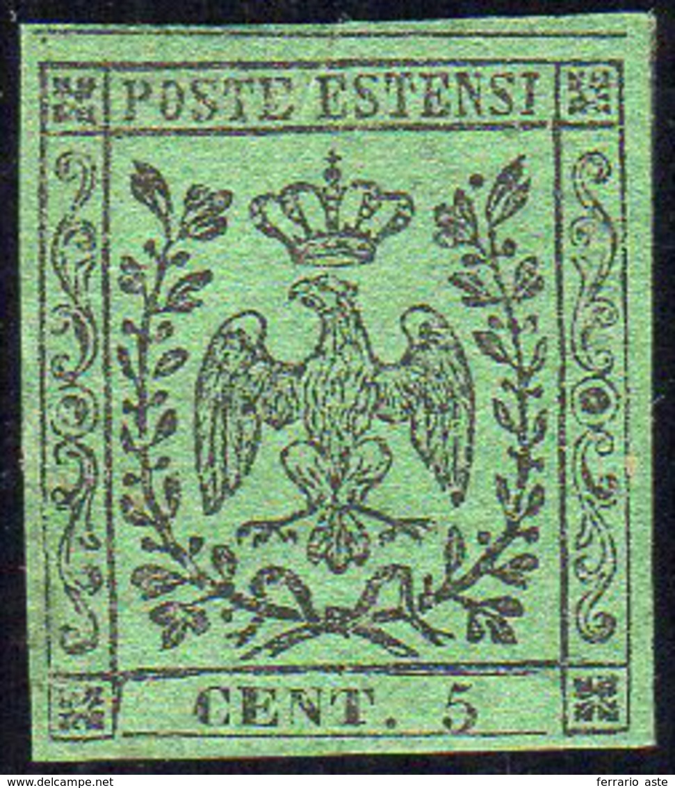 1852 - 5 Cent. Verde, I Emissione (1), Gomma Originale, Perfetto. Cert. Ferrario.... - Modène