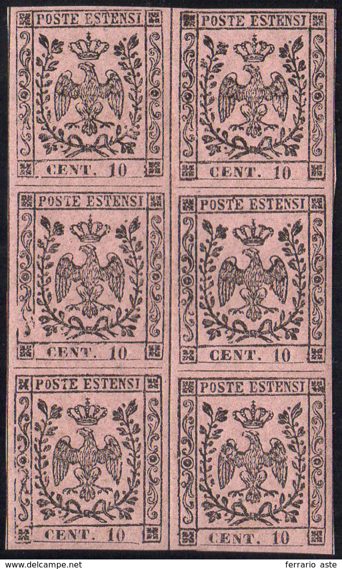 1852 - 10 Cent. Rosa Chiaro, I Emissione (2), Blocco Di Sei, Nuovo, Gomma Originale Integra, Perfett... - Modène