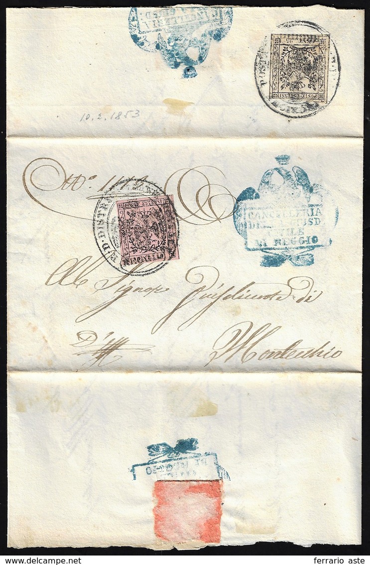 1853 - 10 Cent. Rosa E, Al Verso, 25 Cent. Camoscio Chiaro, Entrambi I Emissione (2,4), Perfetti, Su... - Modena