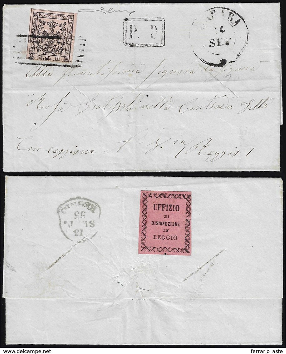 1855 - 10 Cent. Rosa, I Emissione (2), Perfetto, Su Lettera Da Carrara 14/9/1855 A Reggio, Tagli Di ... - Modène