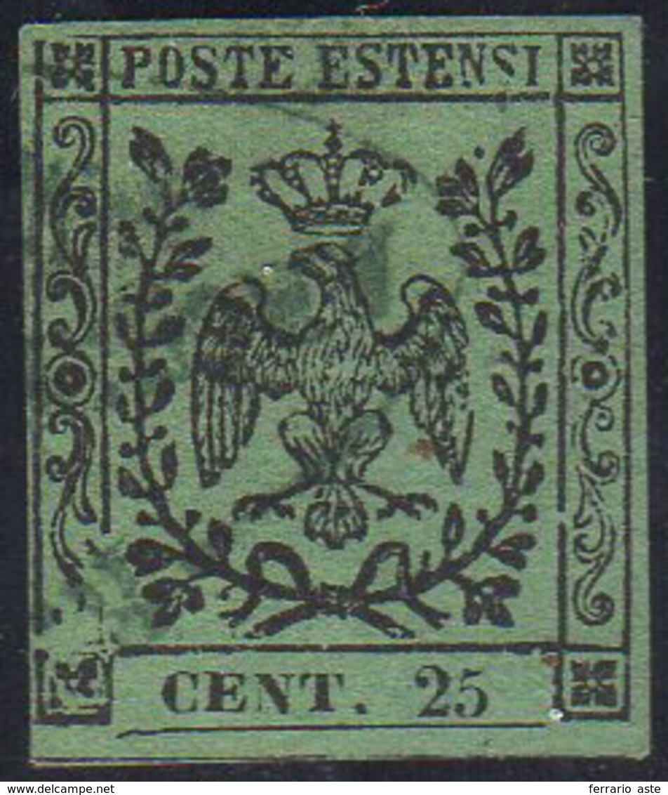 1852 - 25 Cent. Verde, Non Emesso, Bella Varietà Di Clichè (4A), Piccolo Punto Di Assottigliamento A... - Modène
