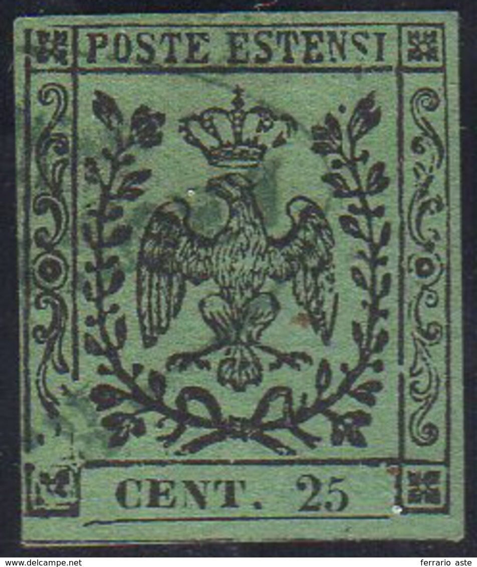 1852 - 25 Cent. Verde, Non Emesso, Bella Varietà Di Clichè (4A), Piccolo Punto Di Assottigliamento A... - Modena