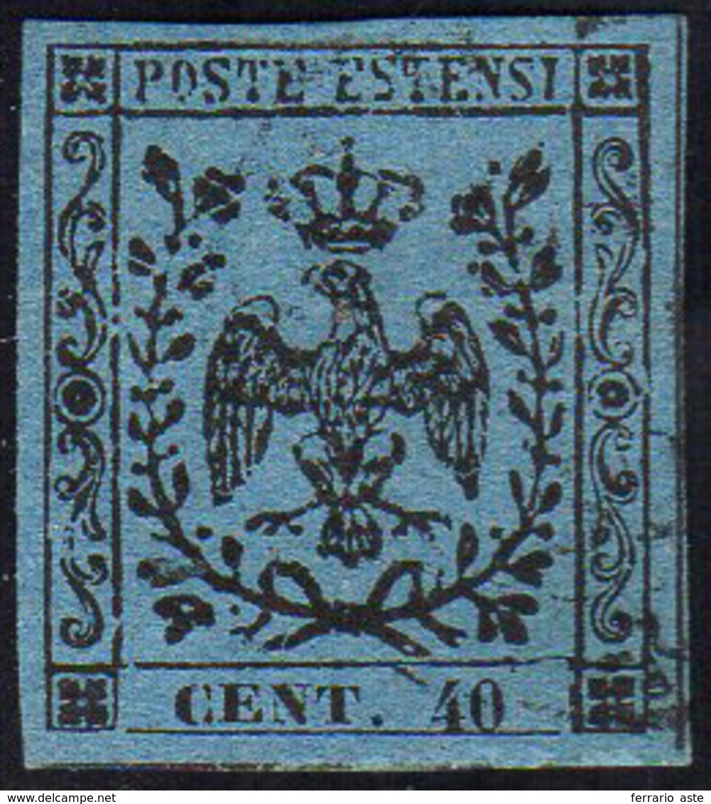 1852 - 40 Cent. Celeste (5), Usato, Annullo Leggero, Perfetto. Bello! Emilio Diena, Cert. Ferrario.... - Modena