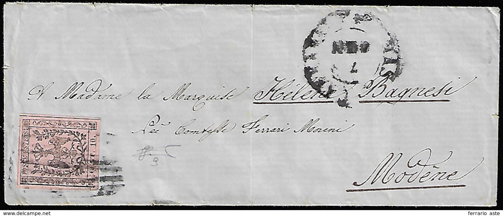 1859 - 10 Cent. Rosa, II Emissione (9), Perfetto, Isolato Su Busta Da Massa Carrara 7/1/1859 A Moden... - Modena