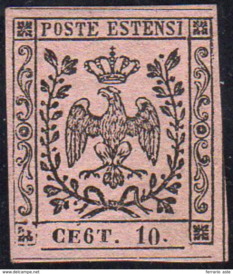 1854 - 10 Cent. Rosa, II Emissione, Varietà "CE6T" (9d), Gomma Originale, Perfetto. Emilio Diena, Ce... - Modena