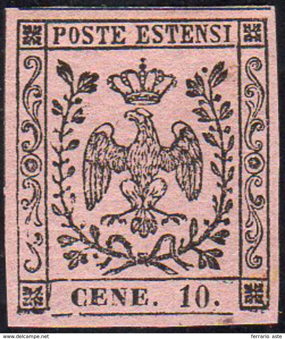 1854 - 10 Cent. Rosa, II Emissione, Varietà "CENE" (9e), Gomma Originale, Perfetto. Enzo Diena, Cert... - Modena