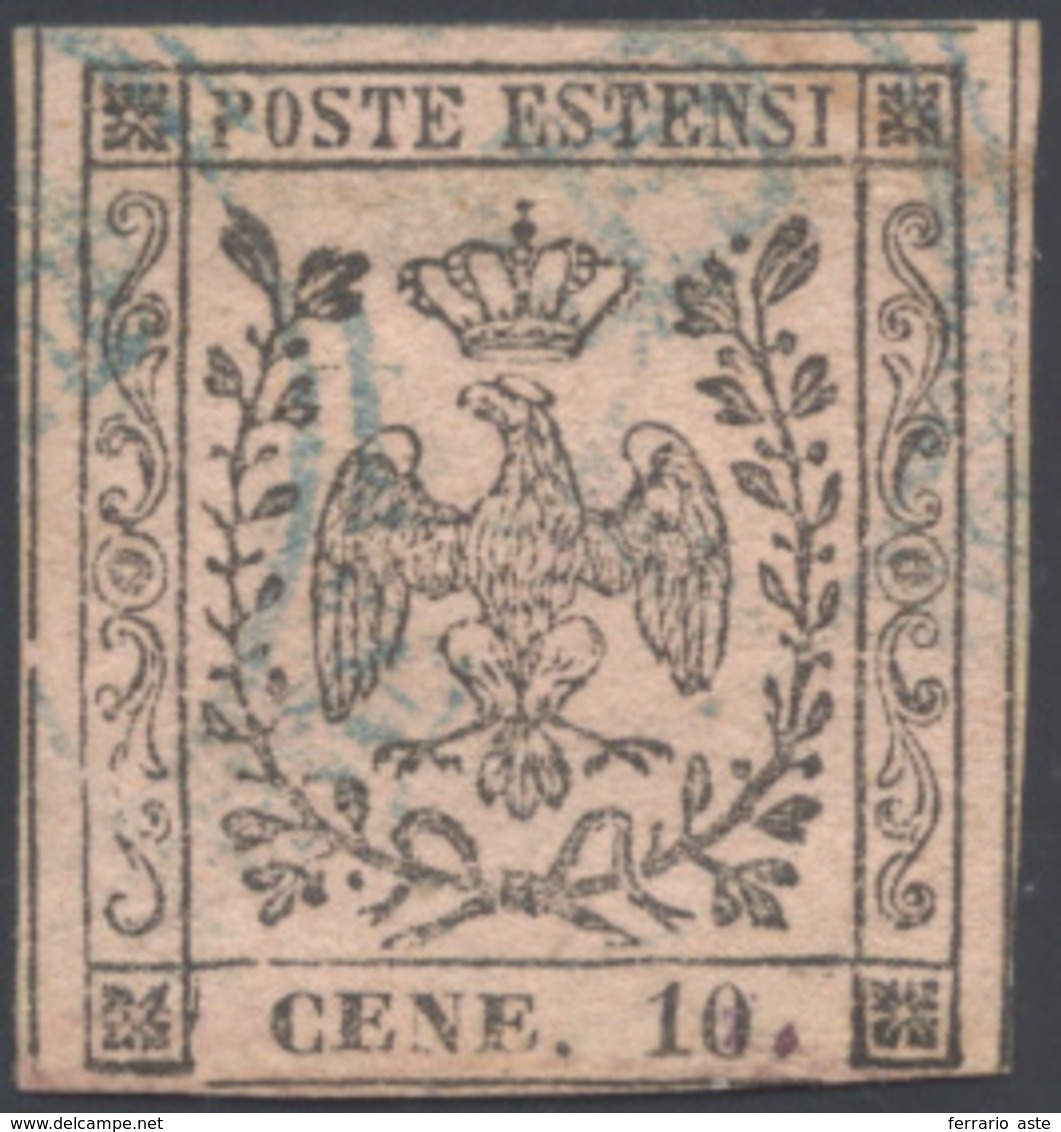 1854 - 10 Cent. Rosa, II Emissione, Varietà "CENE" (9e), Usato, A Filo In Basso. Emilio Diena.... - Modena