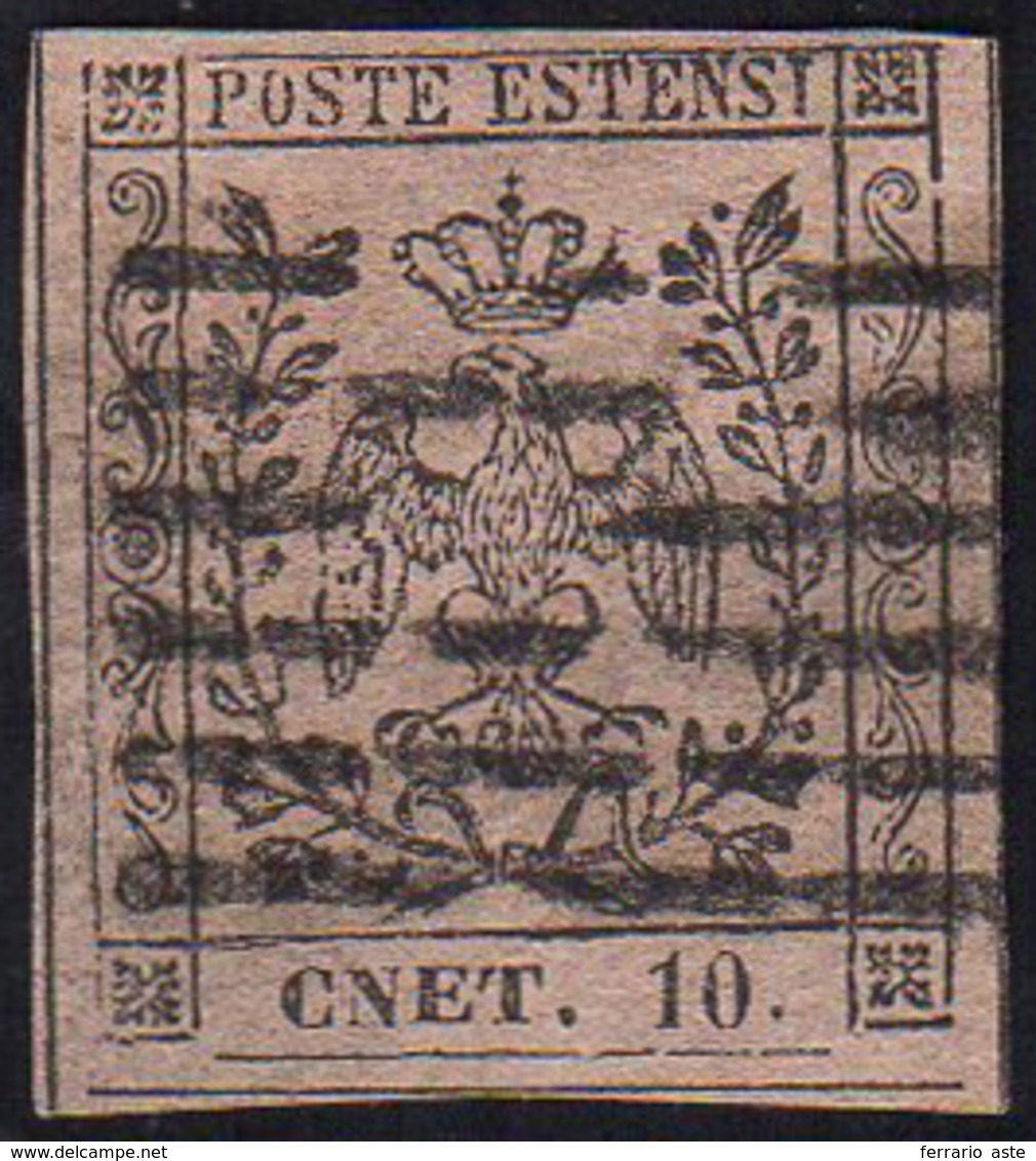 1852 - 10 Cent. Rosa, II Emissione, Varietà "CNET.10" (9h), Usato, Perfetto. Emilio Diena.... - Modena