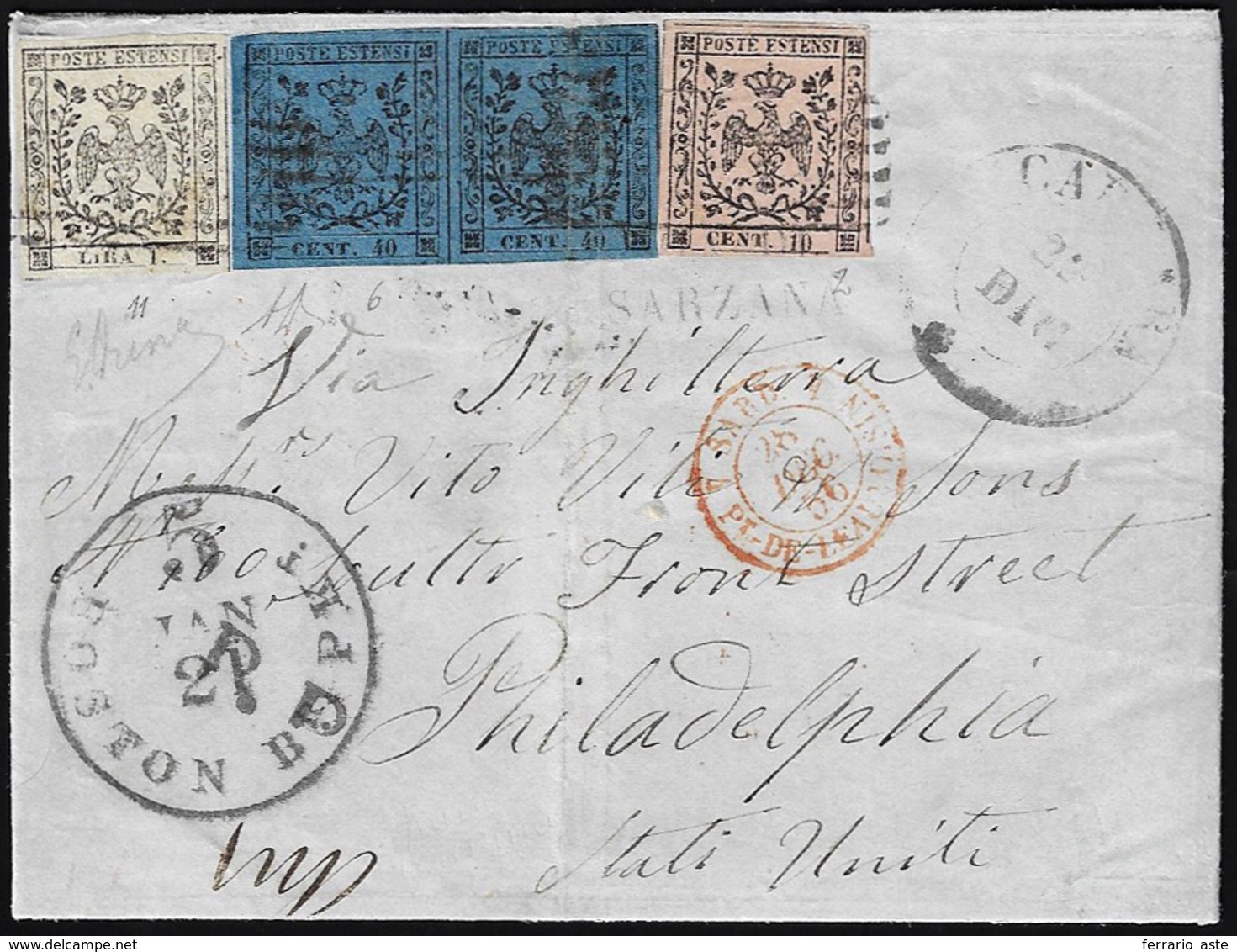 1856 - 1 Lira Bianco, Perfetto, 10 Cent. Rosa, 40 Cent. Azzurro Scuro, Coppia, Un Esemplare Con Pieg... - Modène
