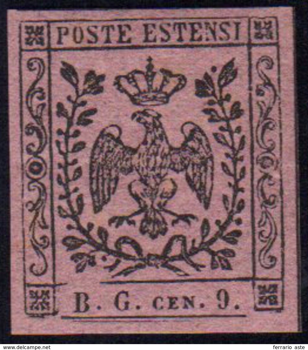 1853 - 9 Cent. Lettere B.G. Piccole (2), Nuovo, Gomma Originale Integra, DOPPIO FILETTO IN BASSO, Pe... - Modena