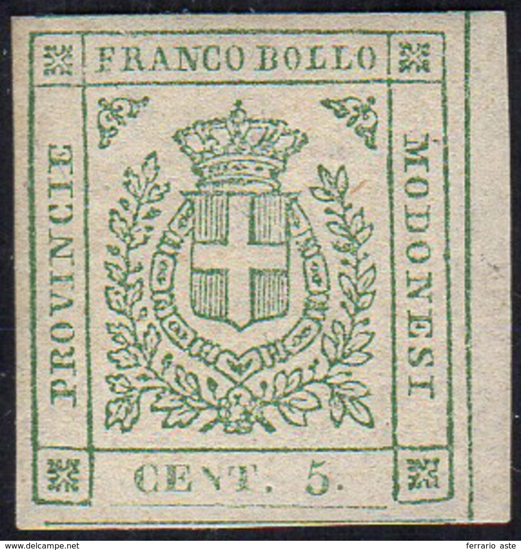 1859 - 5 Cent. Verde (12), Bordo Di Foglio, Gomma Originale, Perfetto. Bello. G.Oliva.... - Modena