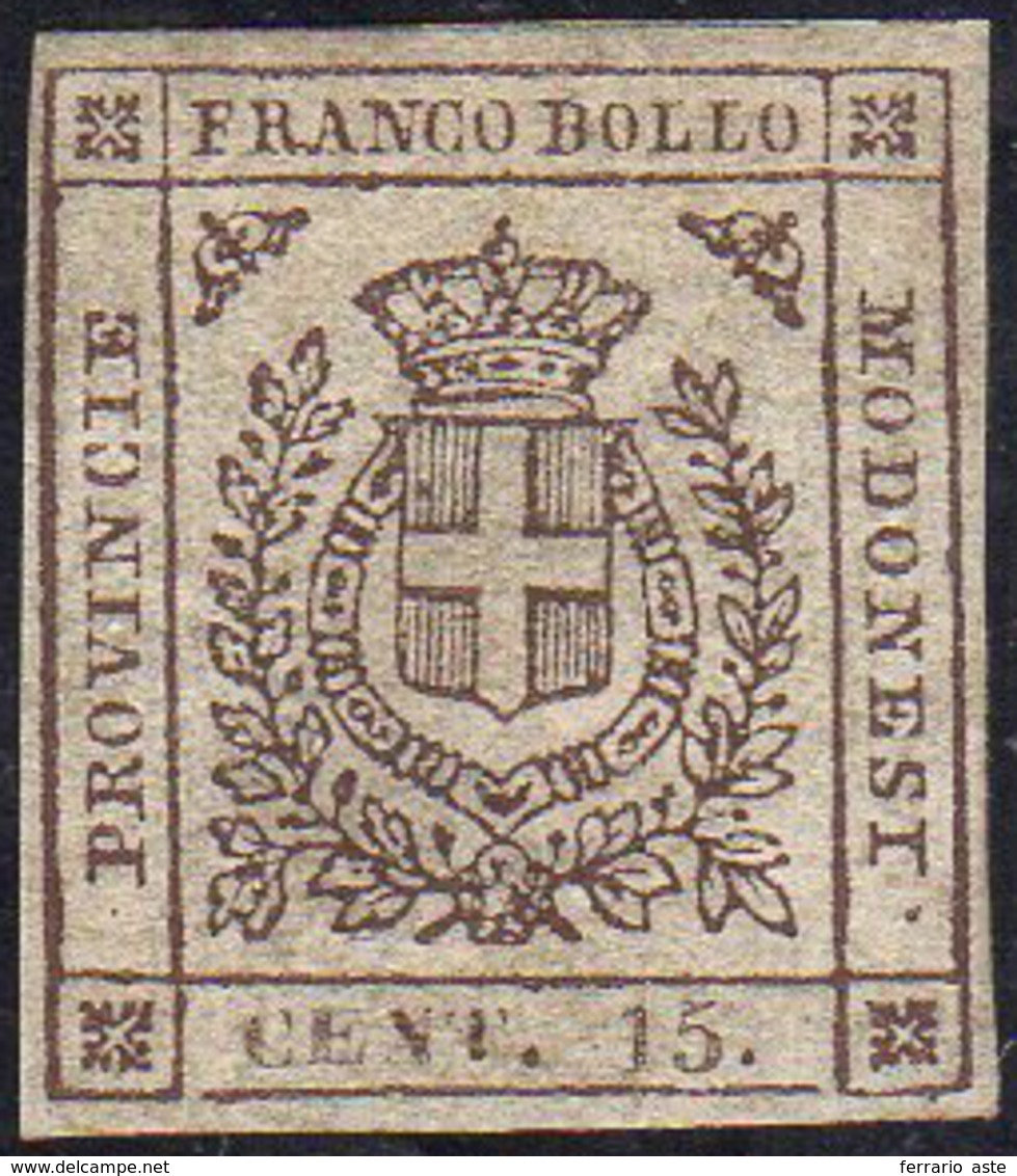 1859 - 15 Cent. Bruno (13), Gomma Originale, Perfetto. Cert. Ferrario.... - Modène