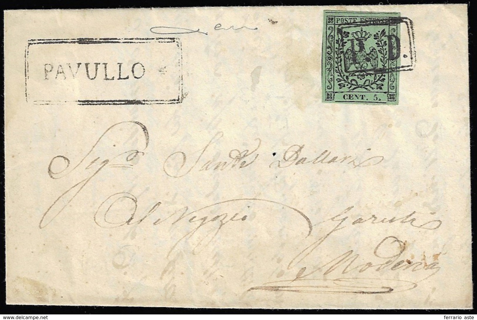 PAVULLO, PD In Cartella Punti R1 - 5 Cent. (8), Perfetto, Su Lettera Del 30/4/1856 Per Modena. Rara.... - Modène