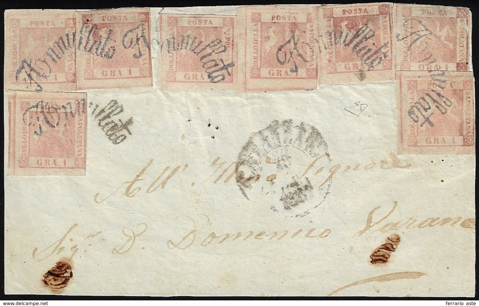 1858 - 1 Grano Rosa Carminio, II Tavola (4), Otto Esemplari, Due Riparati, Su Frontespizio Di Letter... - Naples