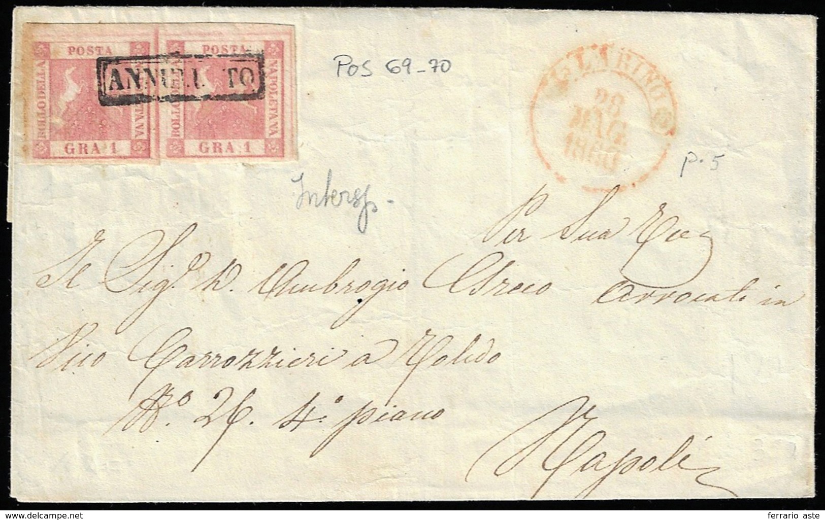 1860 - 1 Grano Carminio, II Tavola (4a), Coppia, Perfetta, Su Sovracoperta Di Lettera Da Larino 28/5... - Naples