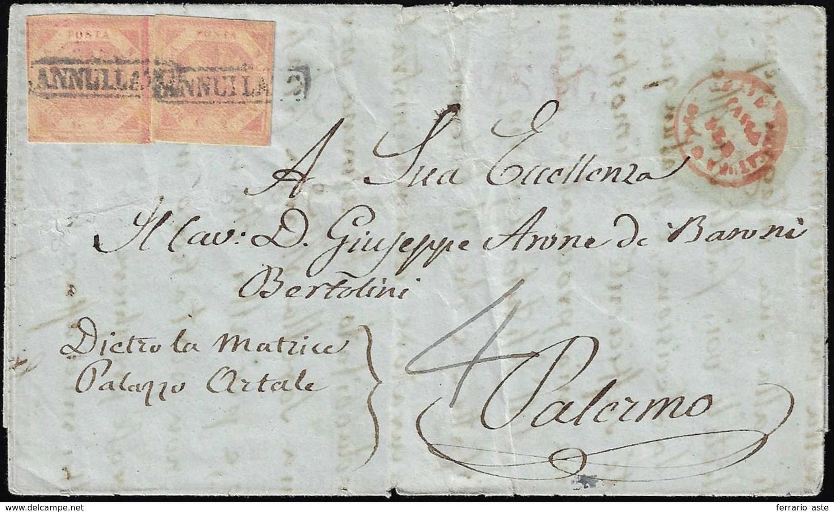 1858 - 2 Grana Rosa Chiaro (5), Carta Crema, Due Esemplari, Perfetti, Su Lettera Da Napoli 4/11/1858... - Naples