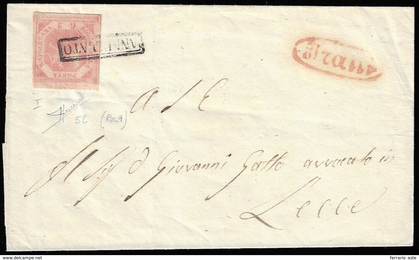 1858 - 2 Grana Rosa Chiaro, I Tavola, Doppia Incisione Pos. 9 (5l), Perfetto, Su Sovracoperta Di Let... - Naples