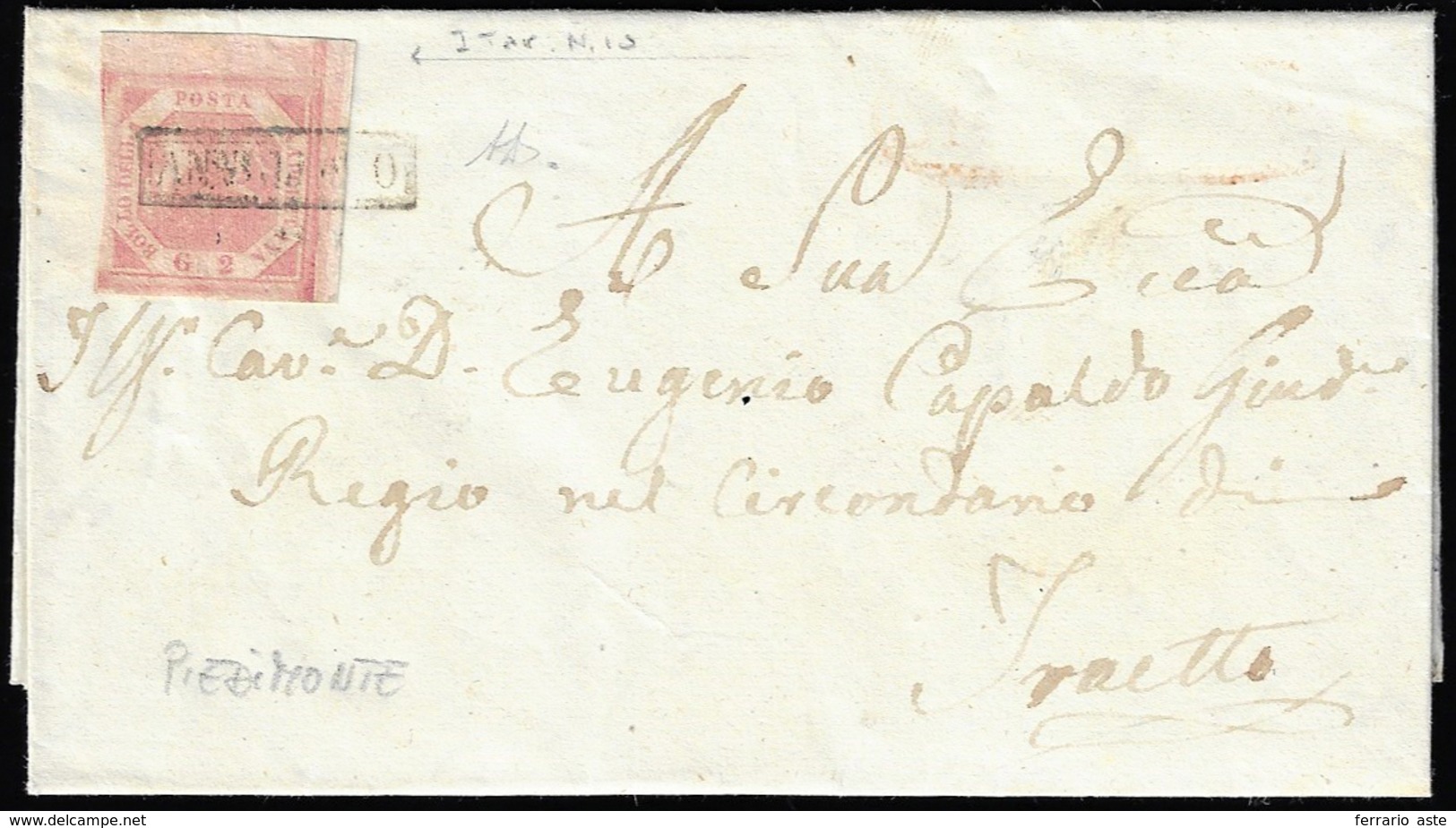 1858 - 2 Grana Rosa Chiaro, Doppia Incisione Pos. 10, Angolo Di Foglio (5m), Perfetto, Su Lettera Da... - Nápoles