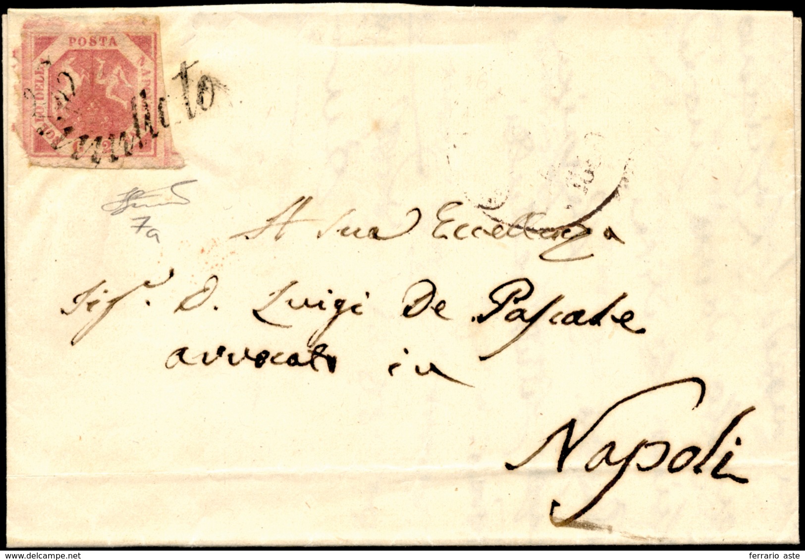 1860 - 2 Grana Rosa Lillaceo, III Tavola (7a), Separato A Mano, Su Lettera Da Aquila 24/8/1860 Annul... - Naples