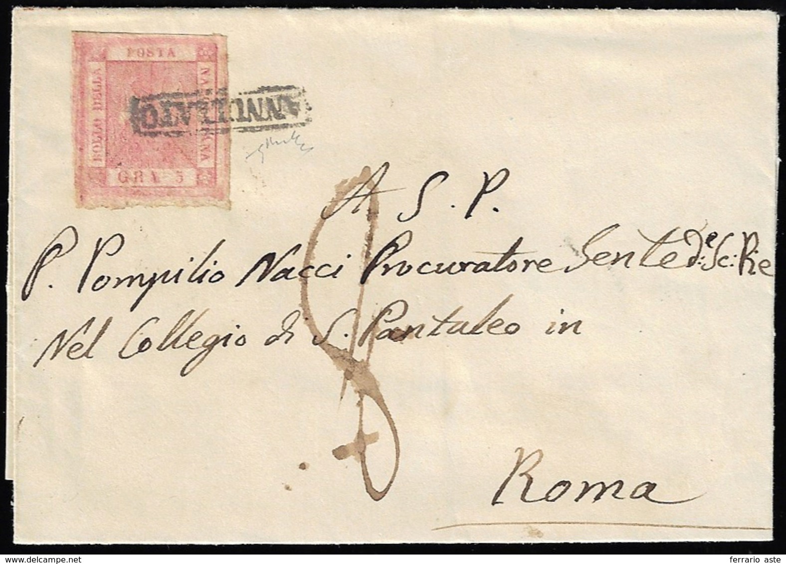 1860 - 5 Grana Carminio Rosa, II Tavola (9), Perfetto, Su Sovracoperta Di Lettera Da Napoli 3/4/1860... - Naples