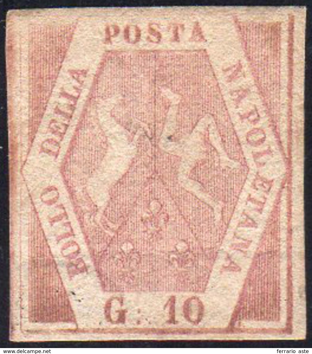 1858 - 10 Grana Rosa Brunastro, I Tavola, Filigrana Cornice (10), Gomma Originale, Perfetto. Cert. C... - Naples