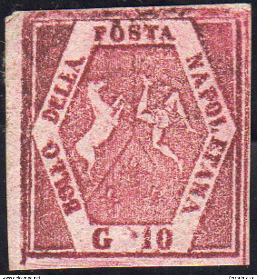 1859 - 10 Grana Carminio Lillaceo, Falso Per Posta (F7), Nuovo Senza Gomma, Perfetto. Freschissimo E... - Naples