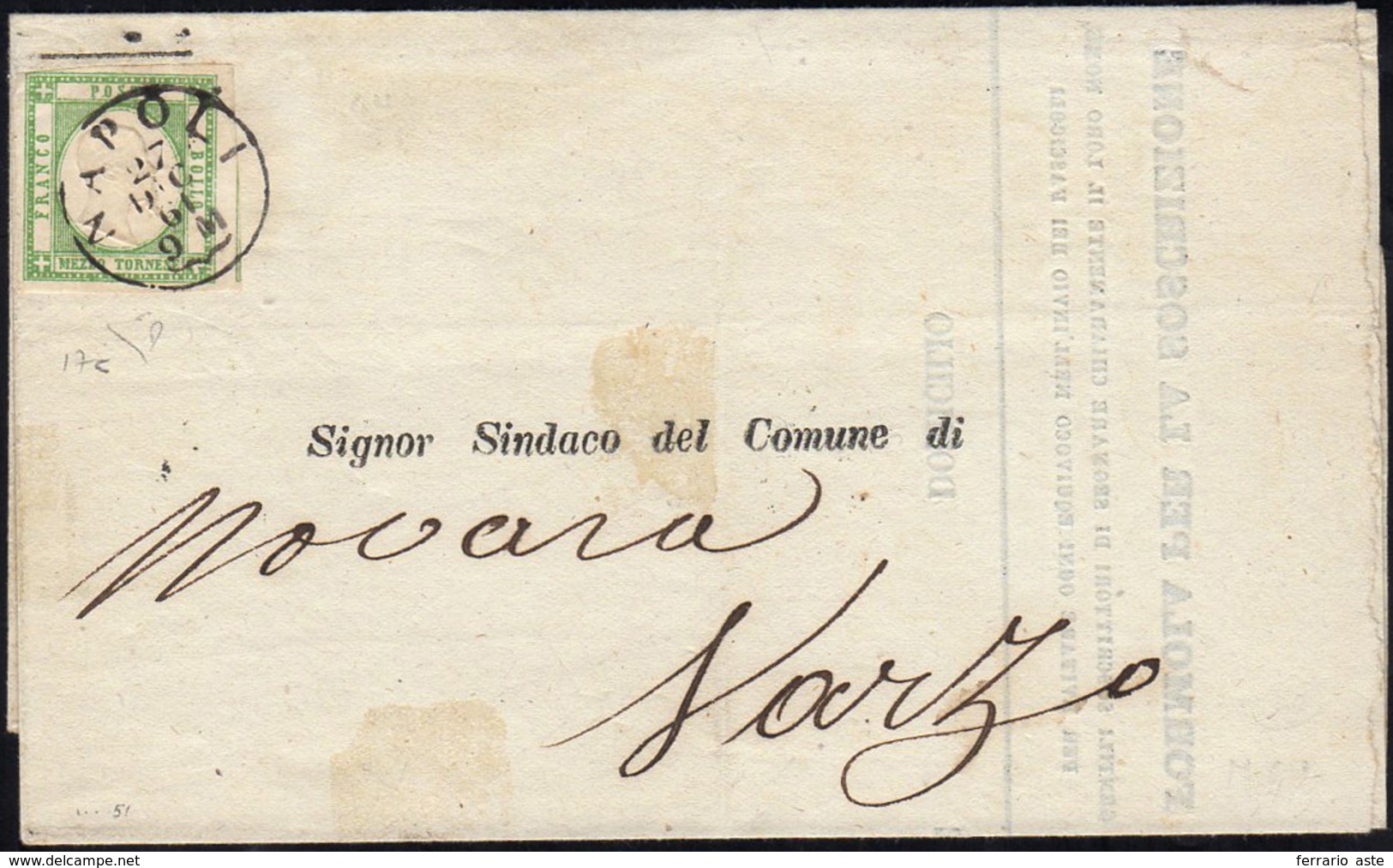 1861 - 1/2 Tornese Verde Scuro (17c), Perfetto, Isolato Su Circolare Da Napoli 27/12/1861 A Varzo. E... - Naples