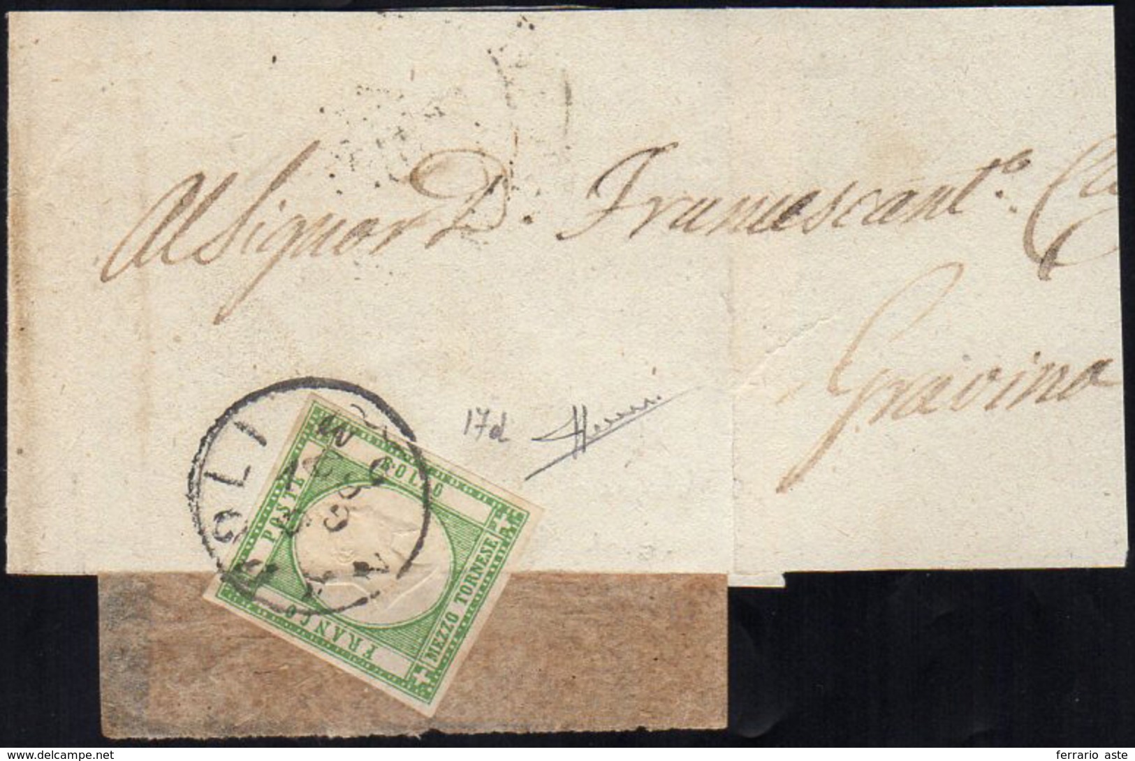 1862 - 1/2 Tornese Verde Smeraldo (17d), Perfetto, Su Fascetta Da Napoli 9/1/1862 A Gravina. Bella E... - Naples