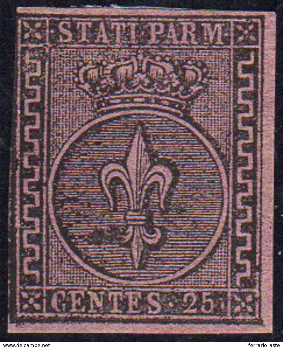 1852 - 25 Cent. Violetto (4), Sfiorato A Sinistra, Nuovo Senza Gomma. Raro. Cert. Ferrario.... - Parma