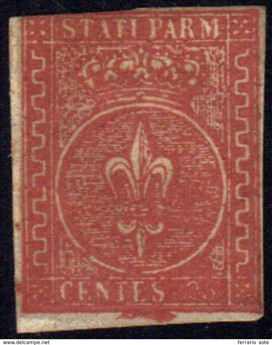 1855 - 25 Cent. Bruno Rosso (8), Nuovo, Senza Gomma, Sfiorato In Alto. Raro! A.Diena, Cert. Diena.... - Parma