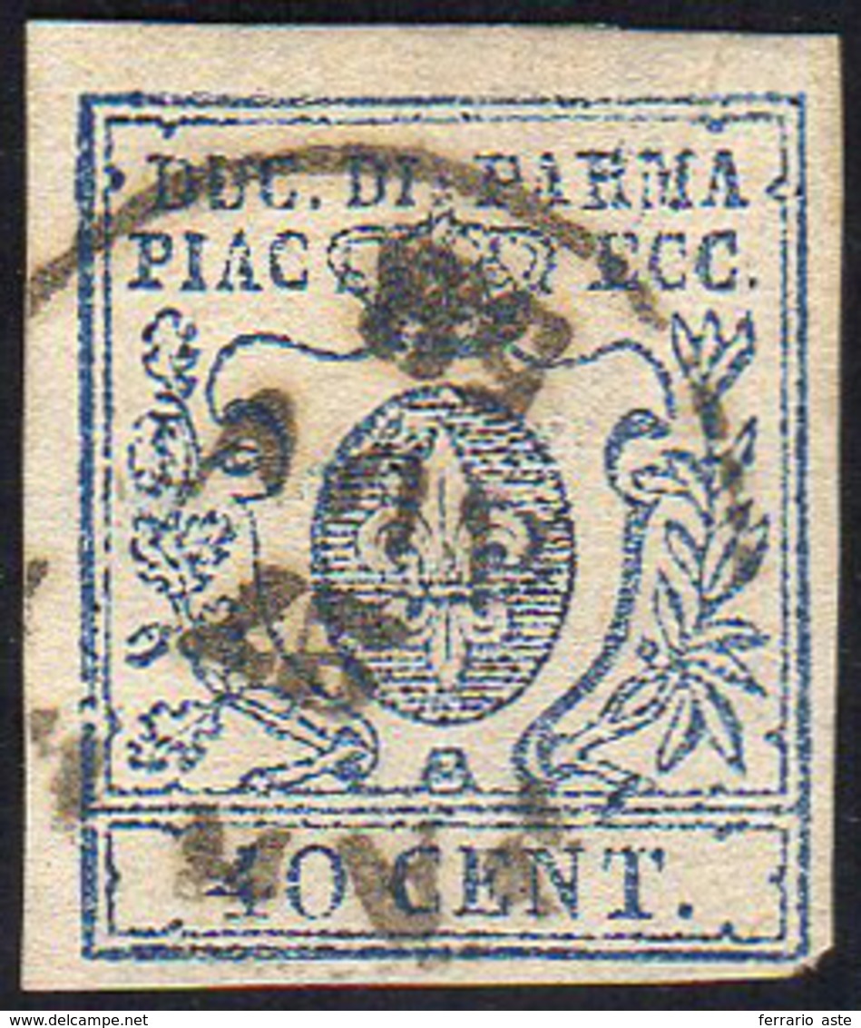 1857 - 40 Cent. Azzurro Scuro, Zero Largo (11a), Usato, Perfetto. Emilio Ed Enzo Diena.... - Parma