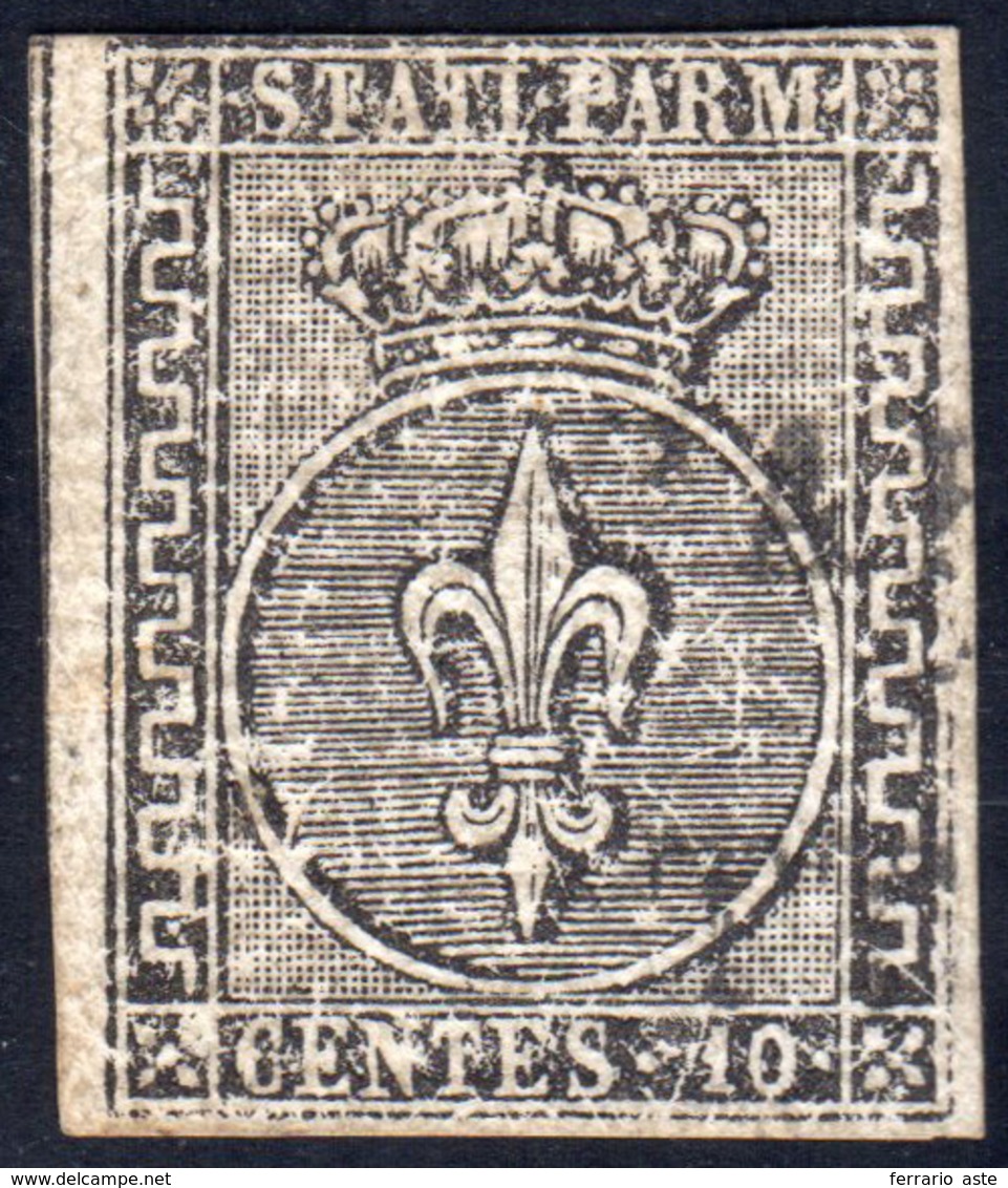 1855 - 10 Cent. Nero Su Carta Bianca Vergata Orizzontalmente, Prova Di Stampa (P2a), Usata A Parma, ... - Parma