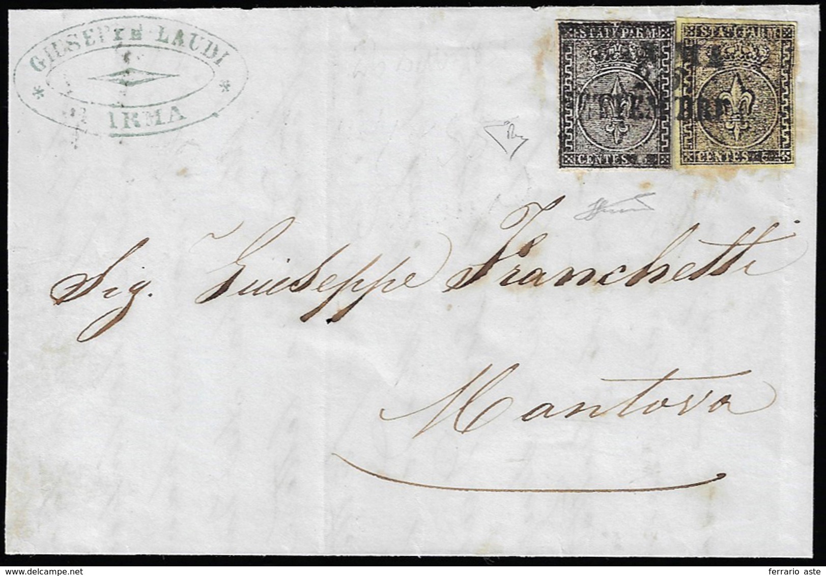 1855 - 5 Cent. Nero Su Carta Bianca, Prova Di Stampa Con Stampa Al Verso, Cifra Abrasa Per Occultarn... - Parma