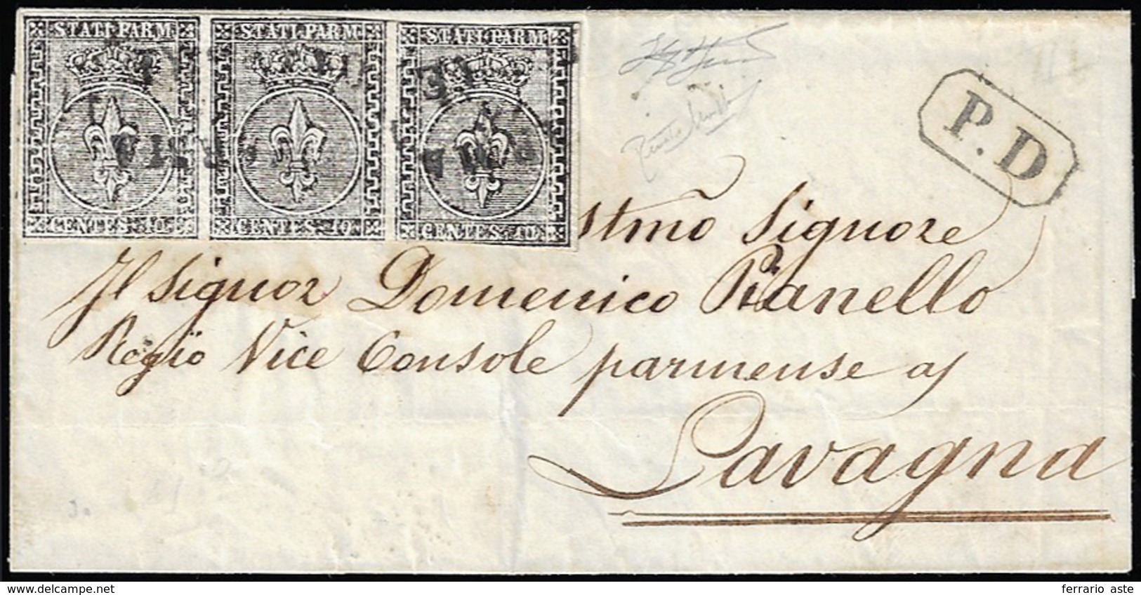 1855 - 10 Cent. Nero Su Carta Bianca Vergata Orizzontalmente, Prova Di Stampa Con Stampa Tipografica... - Parma