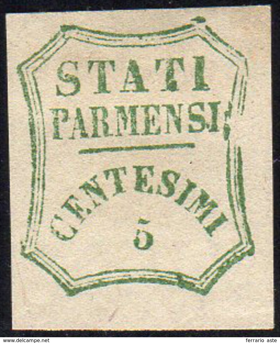 1859 - 5 Cent. Verde Azzurro, I Composizione (12), Gomma Originale, Perfetto. Bello! A.Diena.... - Parma