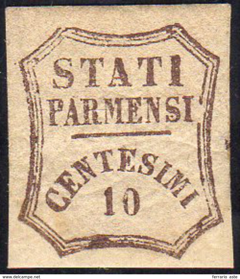 1859 - 10 Cent. Bruno (14), Varietà Di Clichè, Nuovo, Gomma Originale, Perfetto. Cert. Ferrario.... - Parma