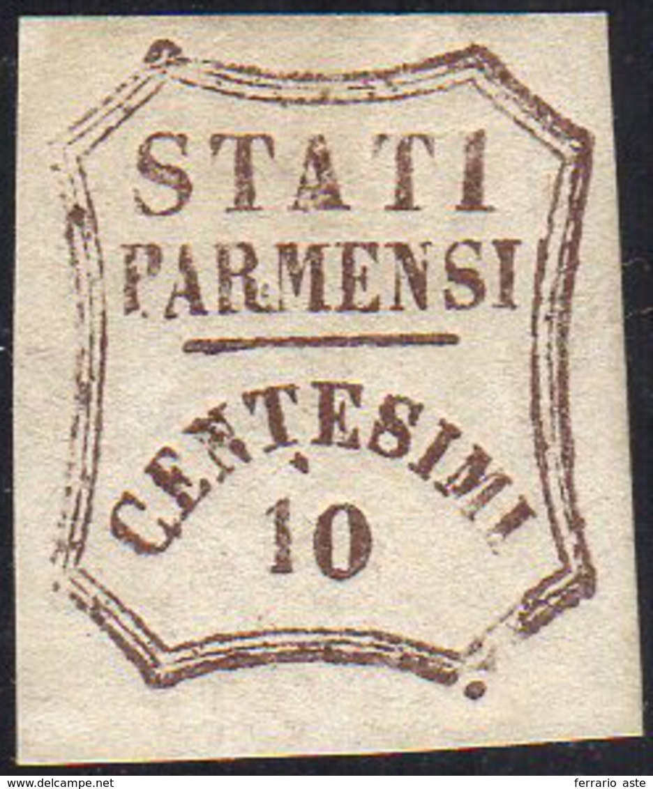 1859 - 10 Cent. Bruno, Varietà "0" Grasso (14d), Nuovo, Gomma Originale, Perfetto. G.Oliva, Fiecchi,... - Parma