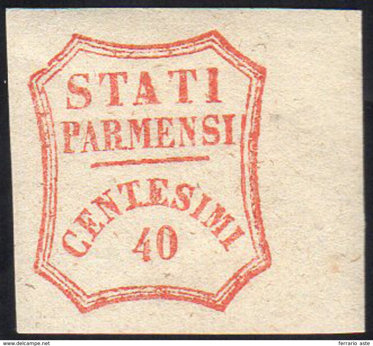 1859 - 40 Cent. Vermiglio, II Composizione (17), Bordo Di Foglio, Gomma Originale, Perfetto. Splendi... - Parma