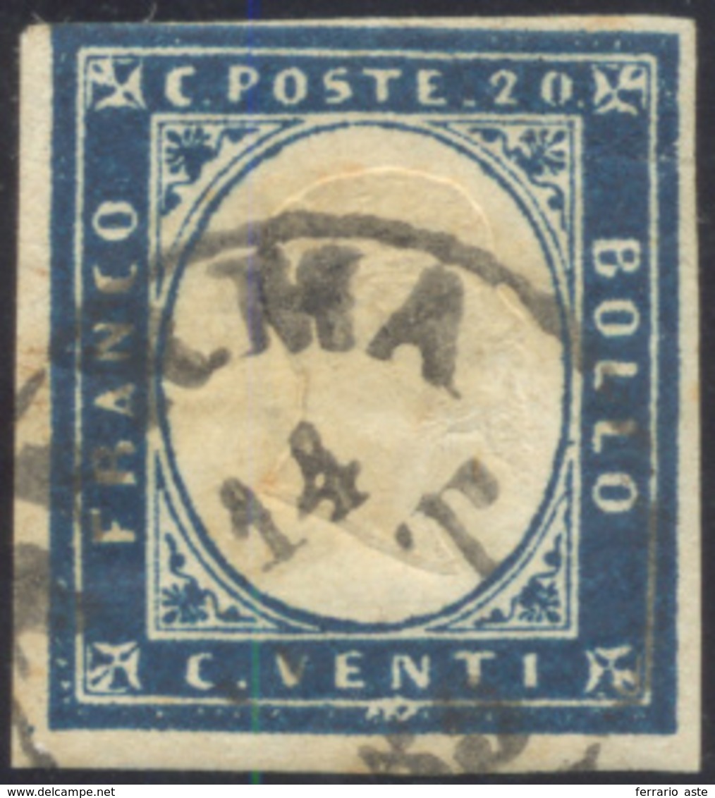 1859 - 20 Cent. Azzurro Scuro VI Di Sardegna (A8), A Filo In Alto, Usato A Parma 14/10/1859, Durante... - Parma