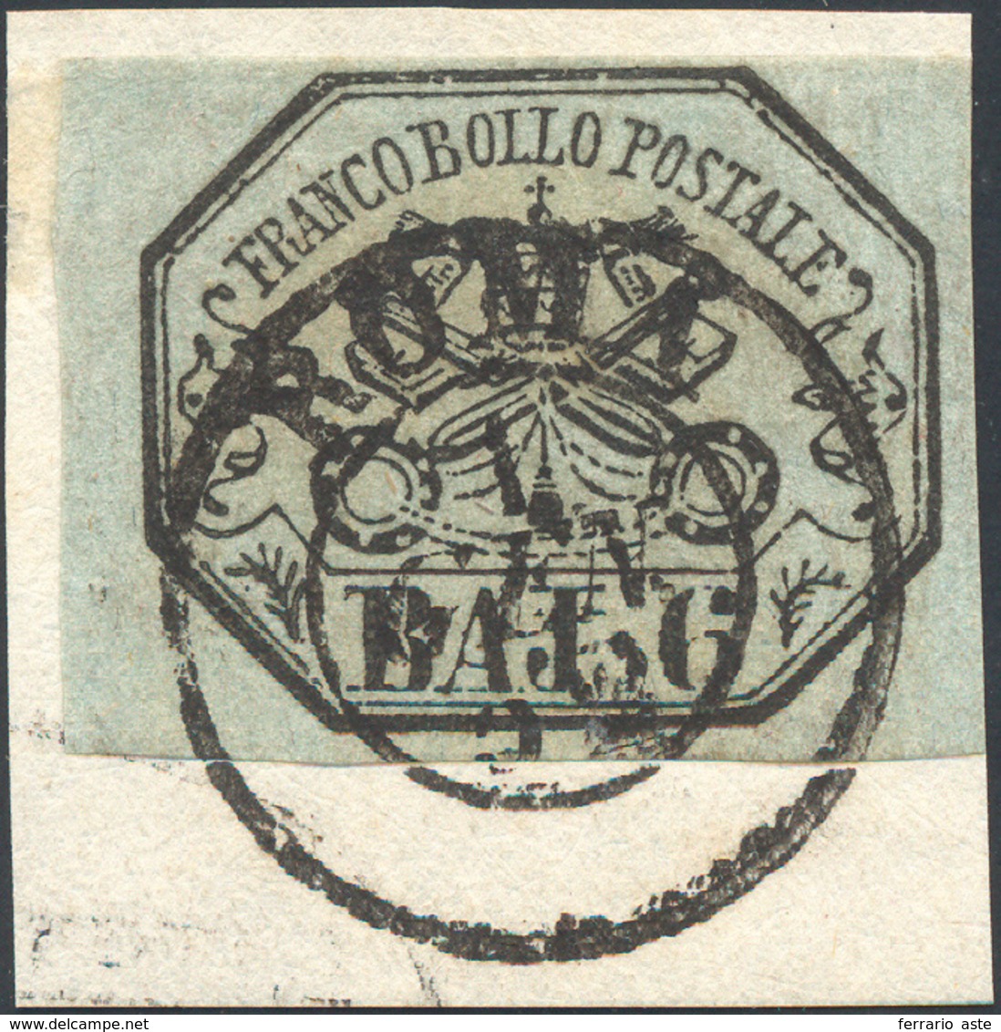 1852 - 6 Baj Grigio (7a), Perfetto Usato Su Piccolo Frammento A Roma 1/1/1852, Primo Giorno D'emissi... - Papal States