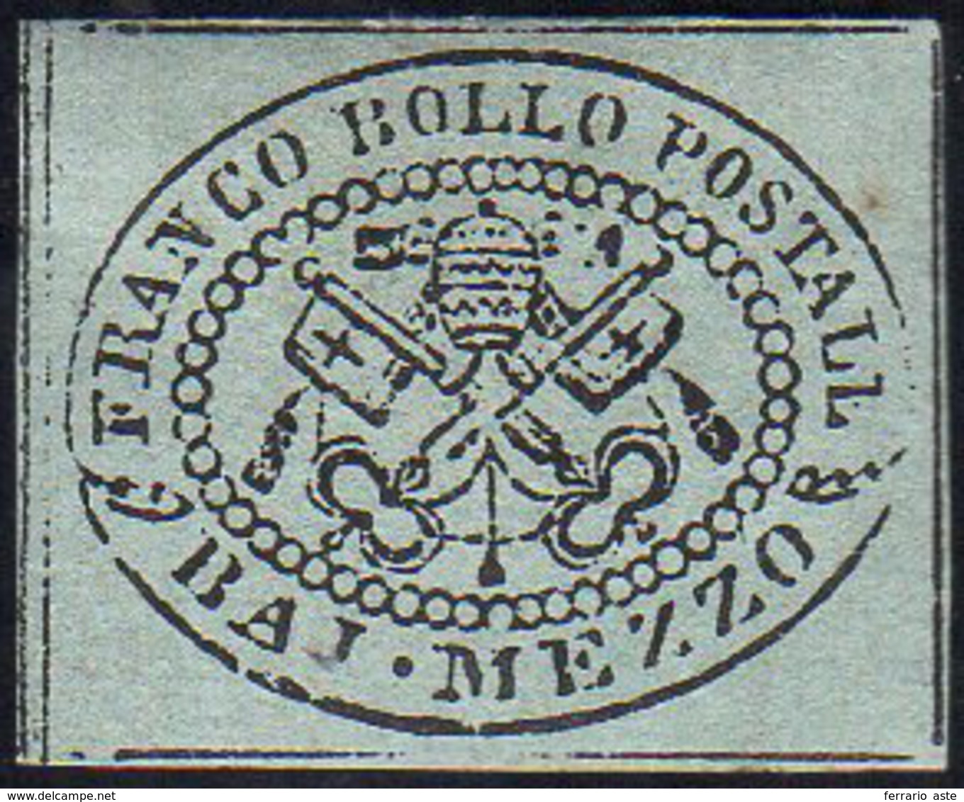 1852 - 1/2 Baj Grigio Azzurro (1a), Gomma Originale, Perfetto. A.Diena. Ex Coll. Andreotti.... - Papal States