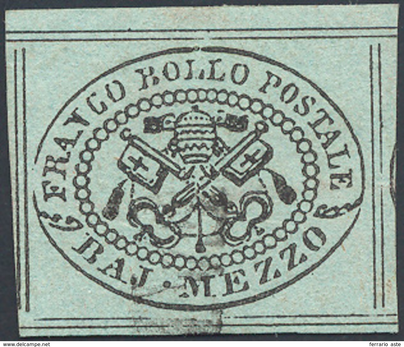 1852 - 1/2 Baj Grigio Azzurro (1a), Otto Filetti, Usato, Perfetto. Cert. Diena.... - Papal States